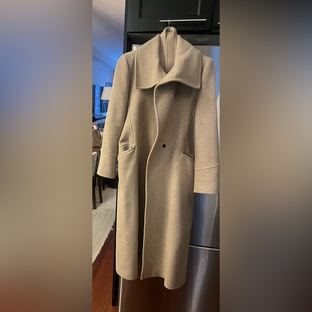 Zara Classic Beige Pea Coat with tie